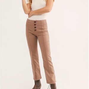 Free People Sierra Mocha Cropped Cotton & Modal High Waisted Button Flare Pants